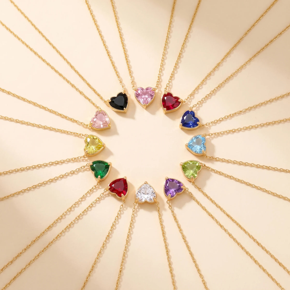 QIAOREN13555-66StainlessSteel 12Birthstone Heart Necklace Colorful Gemstone Pendant Personalized Birthday Jewelry Gift for Women