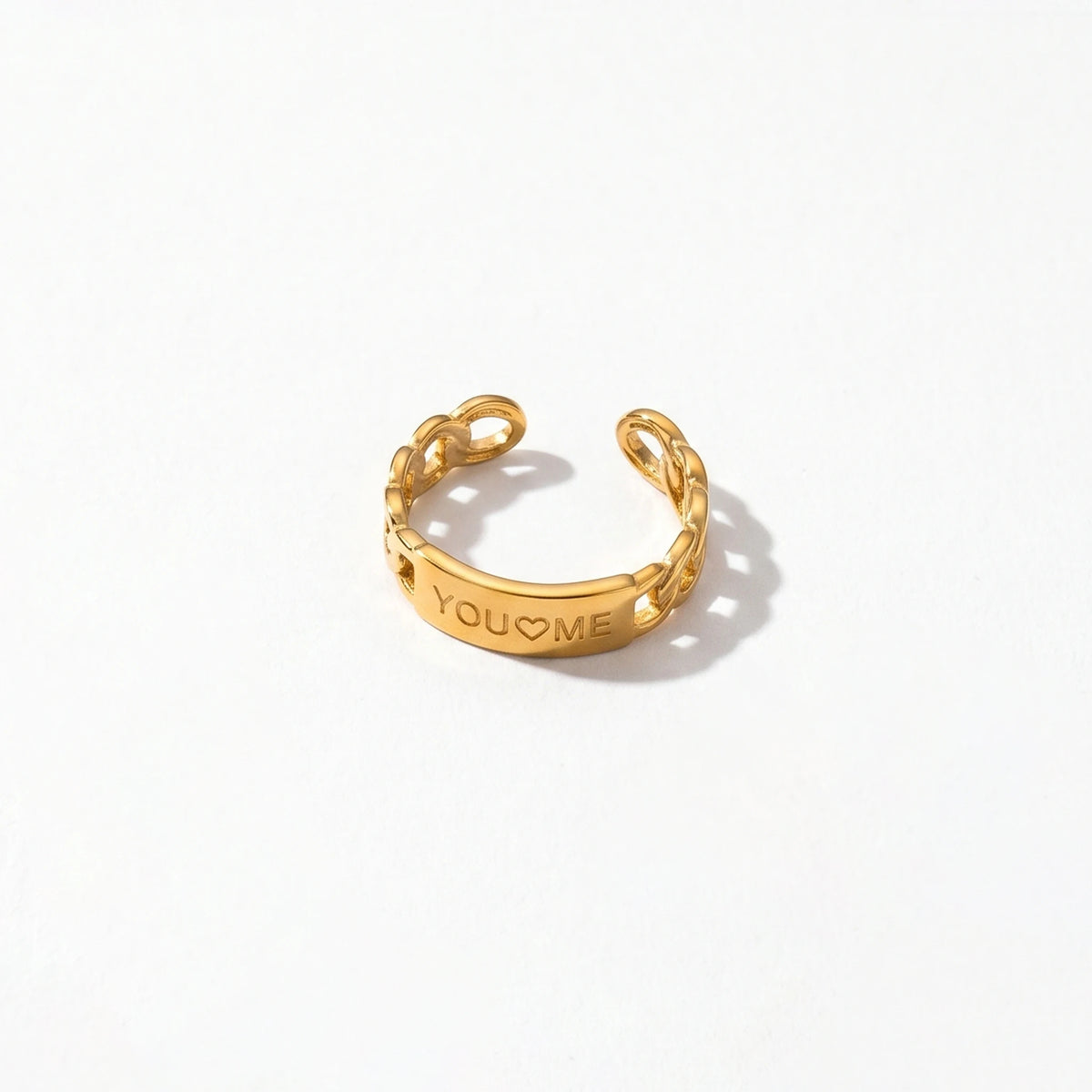 QIAOREN 10706 18K Gold Stainless Steel Adjustable Open Rings Braided Hammer Engraved Stackable Jewelry for Women