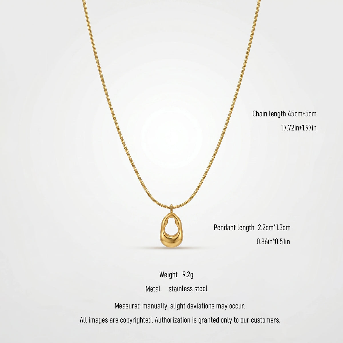 QIAOREN 11071 Stainless Steel Gold Snake Chain Necklace Hollow Irregular Oval Pendant Adjustable Minimalist Women Jewelry Gift