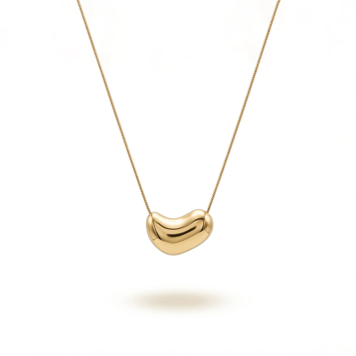 QIAOREN 13713 Smooth Polished Solid Bean Pendant Necklace, Thin Snake Chain Minimalist Gloss Gold Collar Jewelry Gift