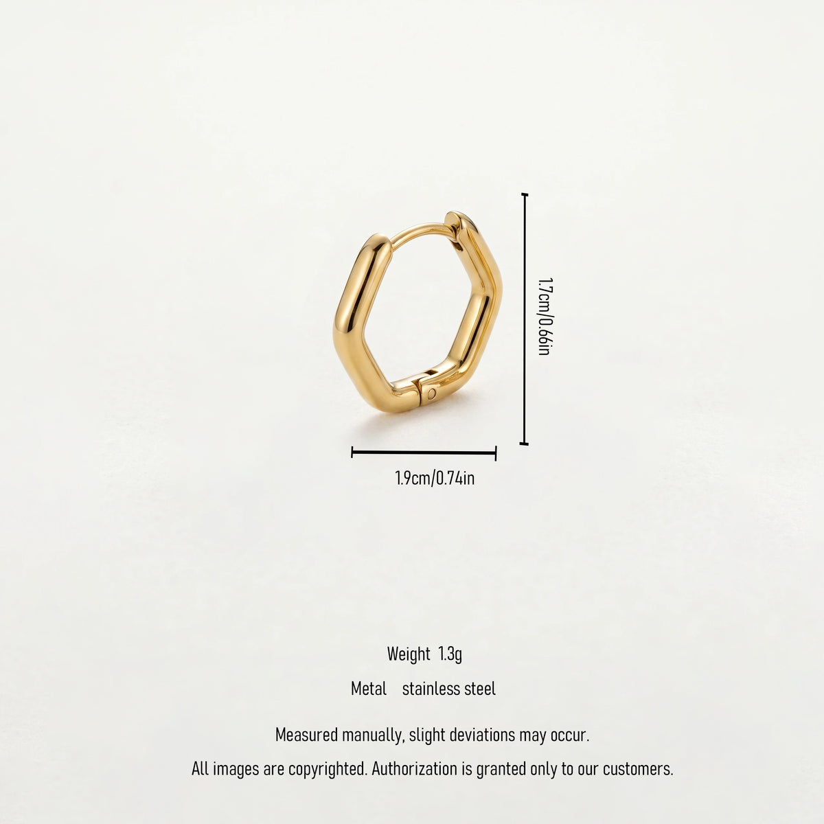 QIAOREN 12607 Dainty Shiny Rounded Hexagon Geometric Huggie Earrings 316L Stainless Steel No Fade Gold Plated Hoop Jewelry Gift