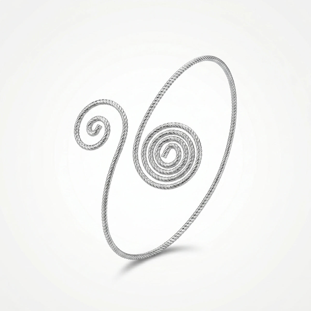 QIAOREN 12775  Minimalist Twisted Wire Swirl Spiral Cuff Bracelet Stainless Steel Silver Adjustable Open Stackable Wrist Jewelry