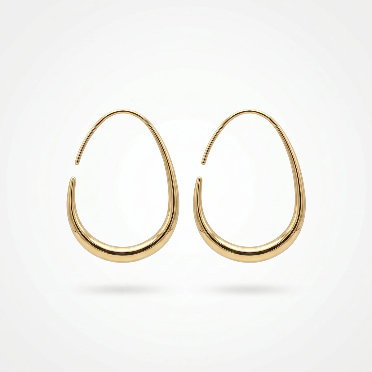QIAOREN 12321 Waterproof Tarnish Free Open Drop Hoop Earrings Gold Stainless Steel Tapered Oval Egg Shaped Minimalist Jewelry