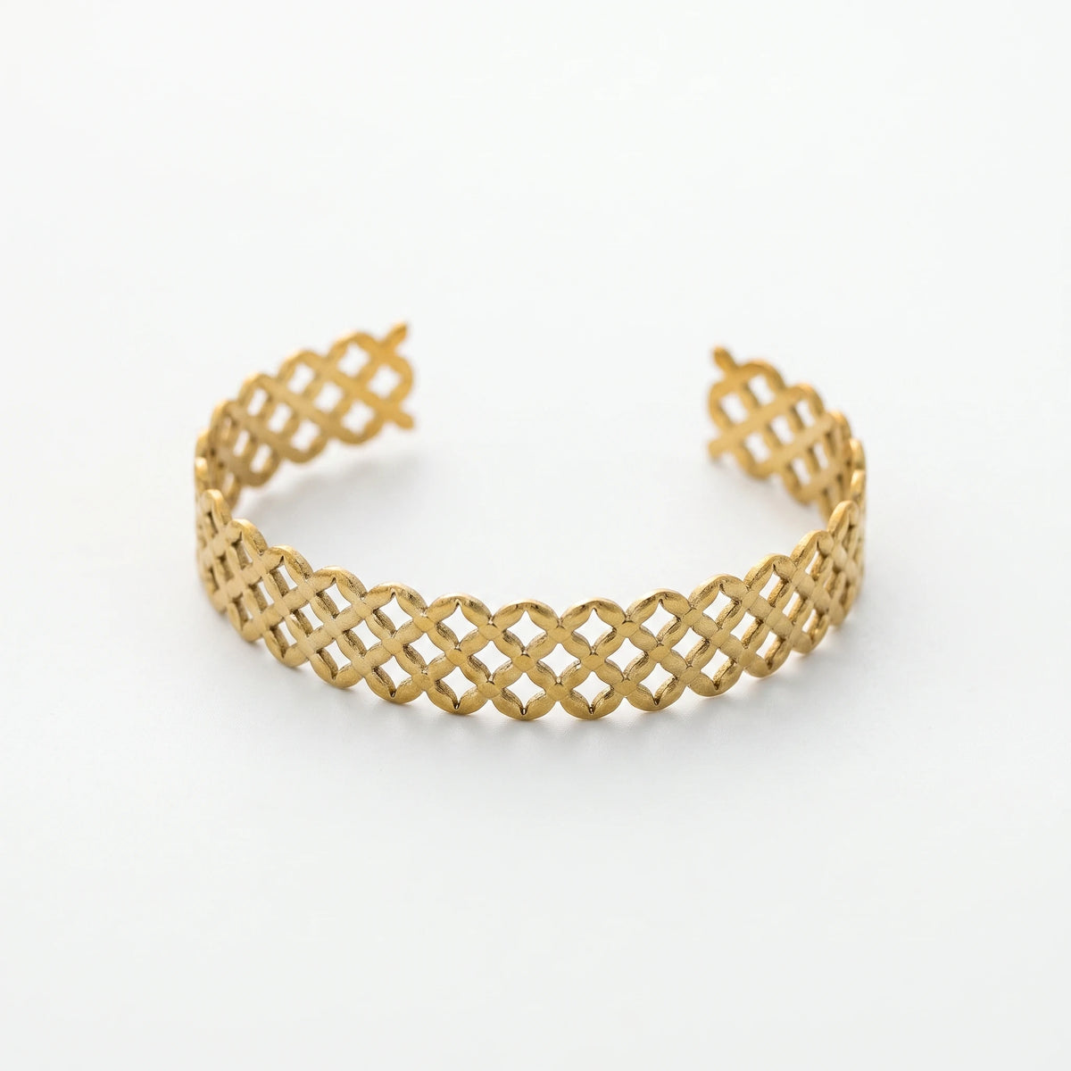 QIAOREN 14117 Stainless Steel Woven Open Cuff Bracelet Gold Lattice Waterproof Jewelry OEM ODM