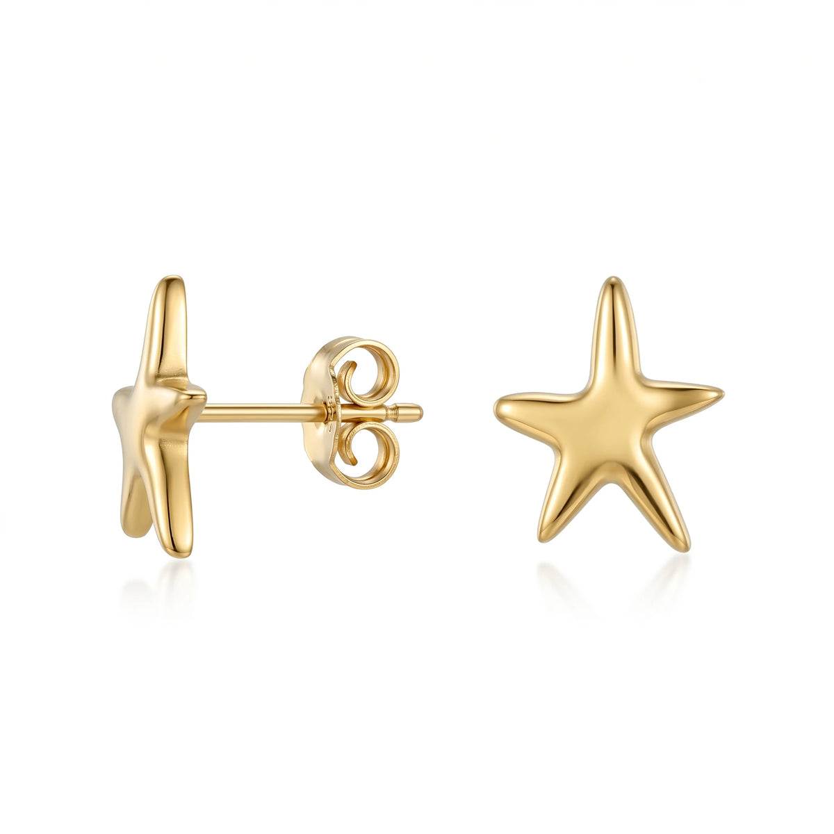 QIAOREN 10905 Tarnish Resistant Stainless Steel Starfish Earrings Hypoallergenic 18K Gold Plated Stud Earrings Trendy for Women