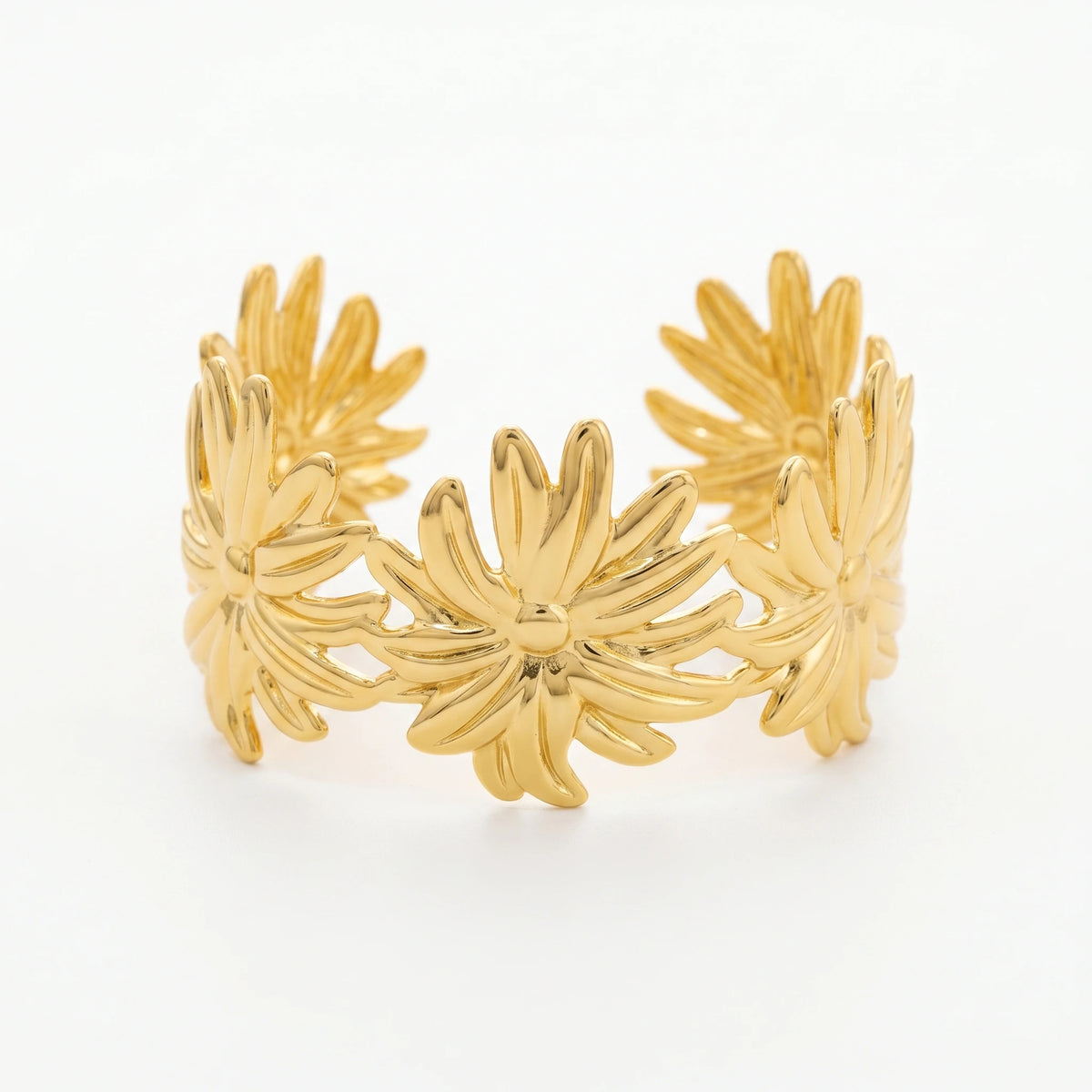 QIAOREN 12710 Boho Irregular Big Small Sculpted Flower Open Gold Bangle Stainless Steel Hollow Stackable Bracelet Wholesale
