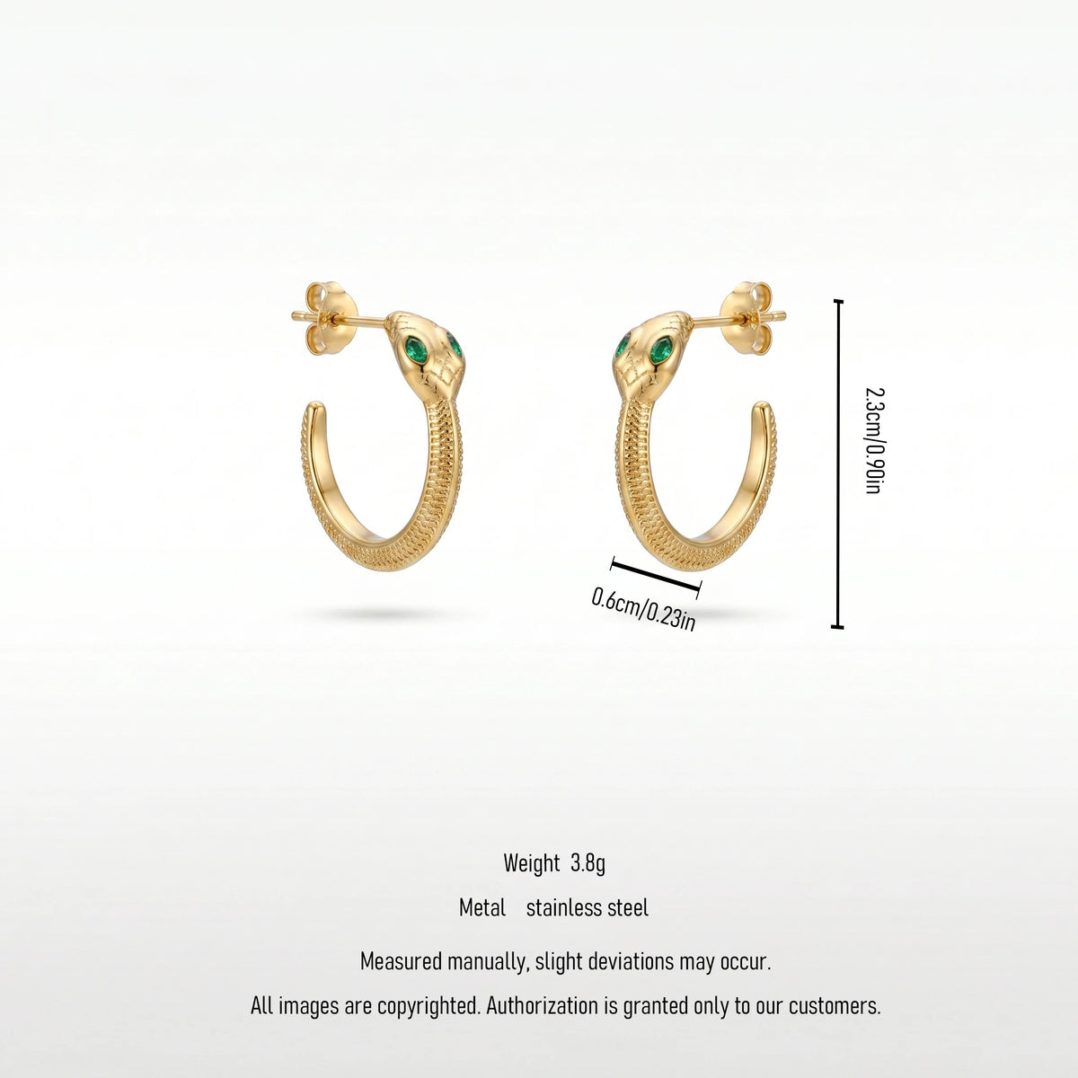 QIAOREN 12336 Gothic Geometric Snake Hoop Earrings 18K Gold Plated Stainless Steel Textured Scale Serpent C Hops Medusa Party