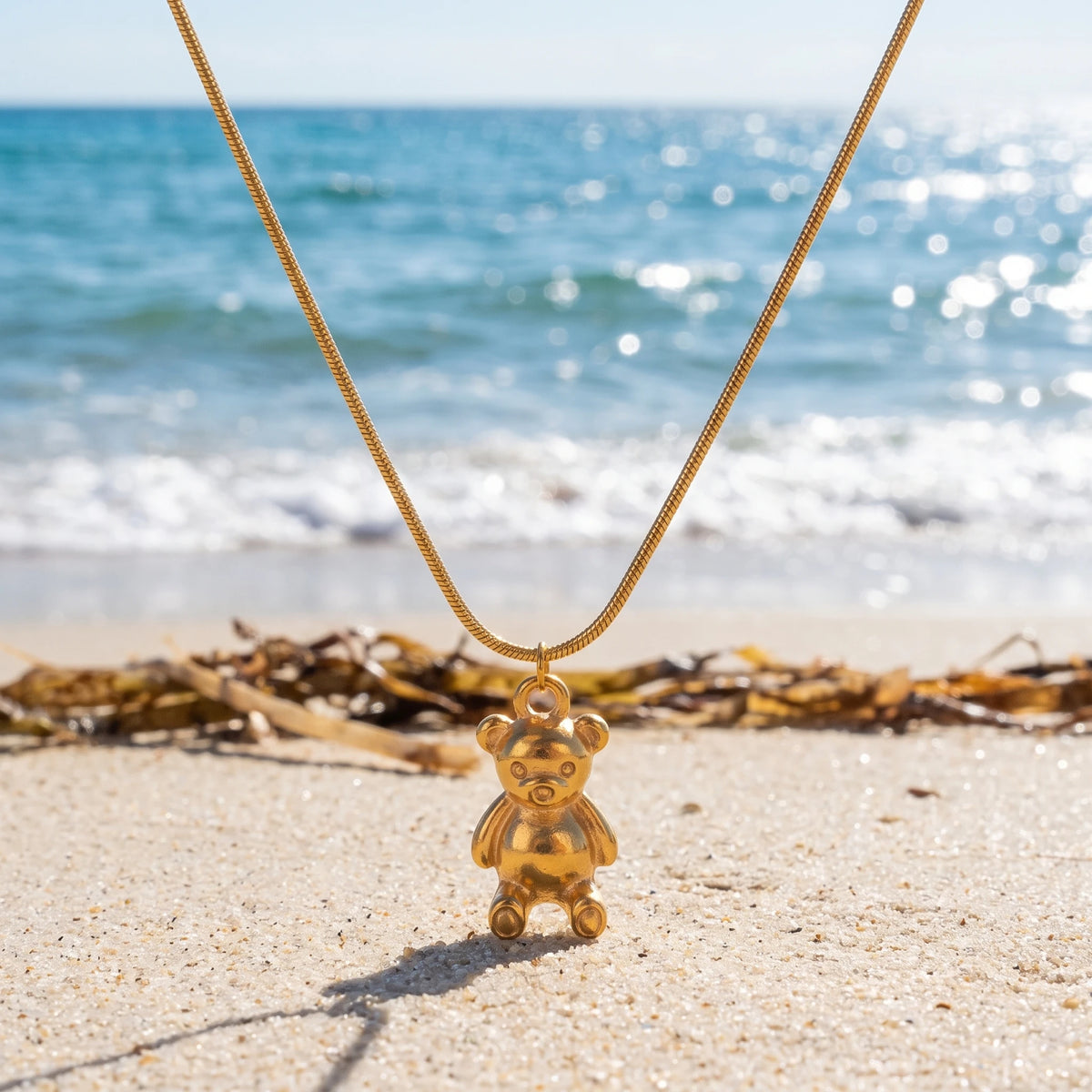 QIAOREN 14376 Cute 3D Teddy Bear Pendant Snake Chain Necklace, Stainless Steel Necklace Jewelry Gift for Daily Fashion Outfits