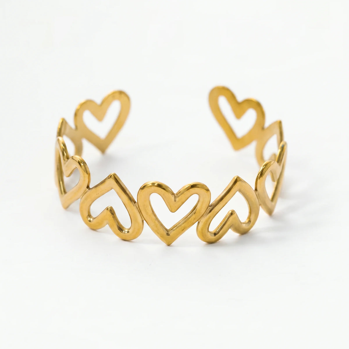 QIAOREN 12710 Boho Irregular Big Small Sculpted Flower Open Gold Bangle Stainless Steel Hollow Stackable Bracelet Wholesale