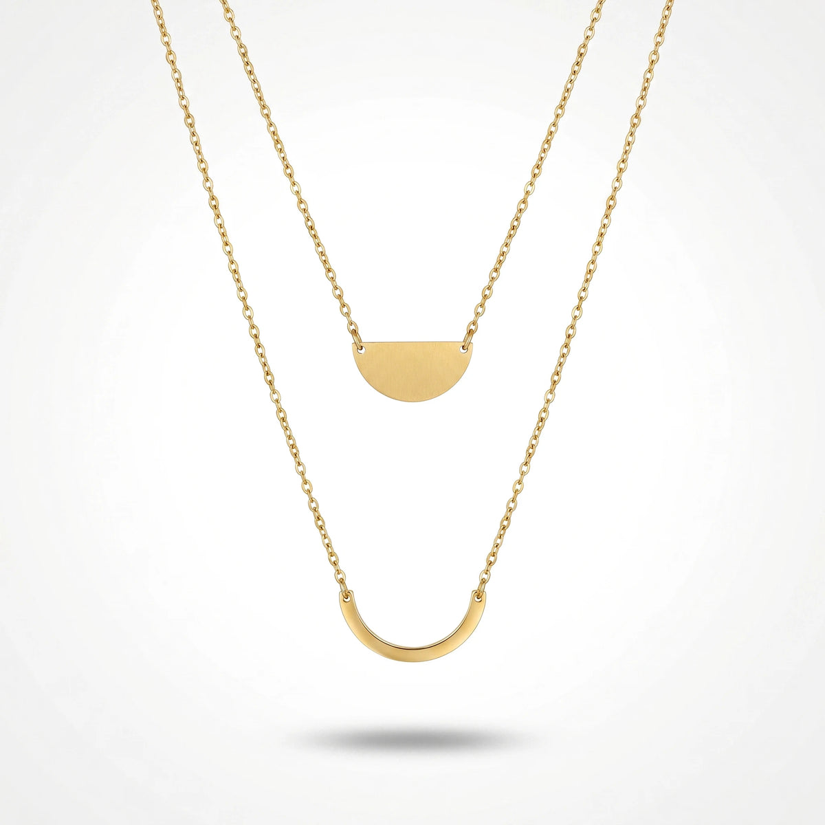 QIAOREN 11965 Wholesale 18K Gold Plated Stainless Steel Layered Necklace Double Curved Half Moon Trend Women Daily Jewelry