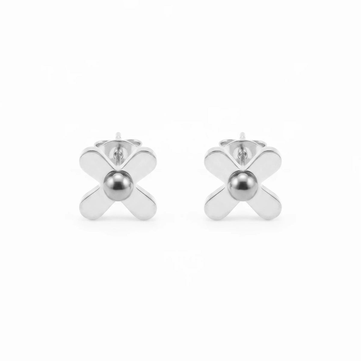 QIAOREN 11774  Ins Chic Solid Cross With Central Ball Stainless Steel Stud Earrings Gold Trend Accessory for American European