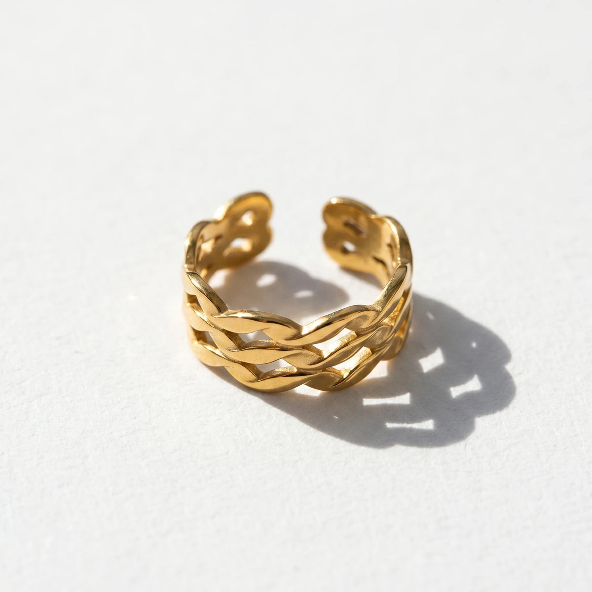 QIAOREN 13106-10 5Pcs 18K Gold Plated Stainless Steel Open Ring Set, Adjustable Stackable Durable Finger Rings