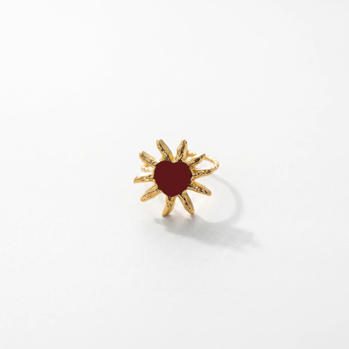 QIAOREN 14180-83 Red Enamel Heart & Sun Open Ring Set, Irregular Love Shape Adjustable Stackable Ring Jewelry Gift