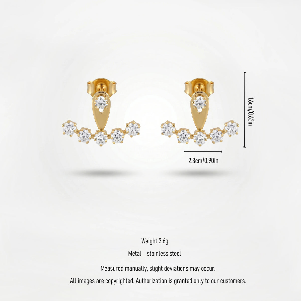 QIAOREN12315 Waterproof Tarnish Free Gold Stainless Steel Letter Shape Pointy Shield Stud Curved Crown Party Jewelry EU