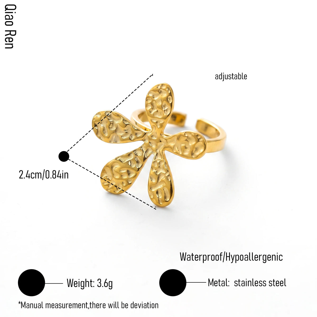 QIAOREN 14239-50 Vintage Textured Gold Open Cuff Ring Set, Hippie Bohemian Stackable Adjustable Rings for Women