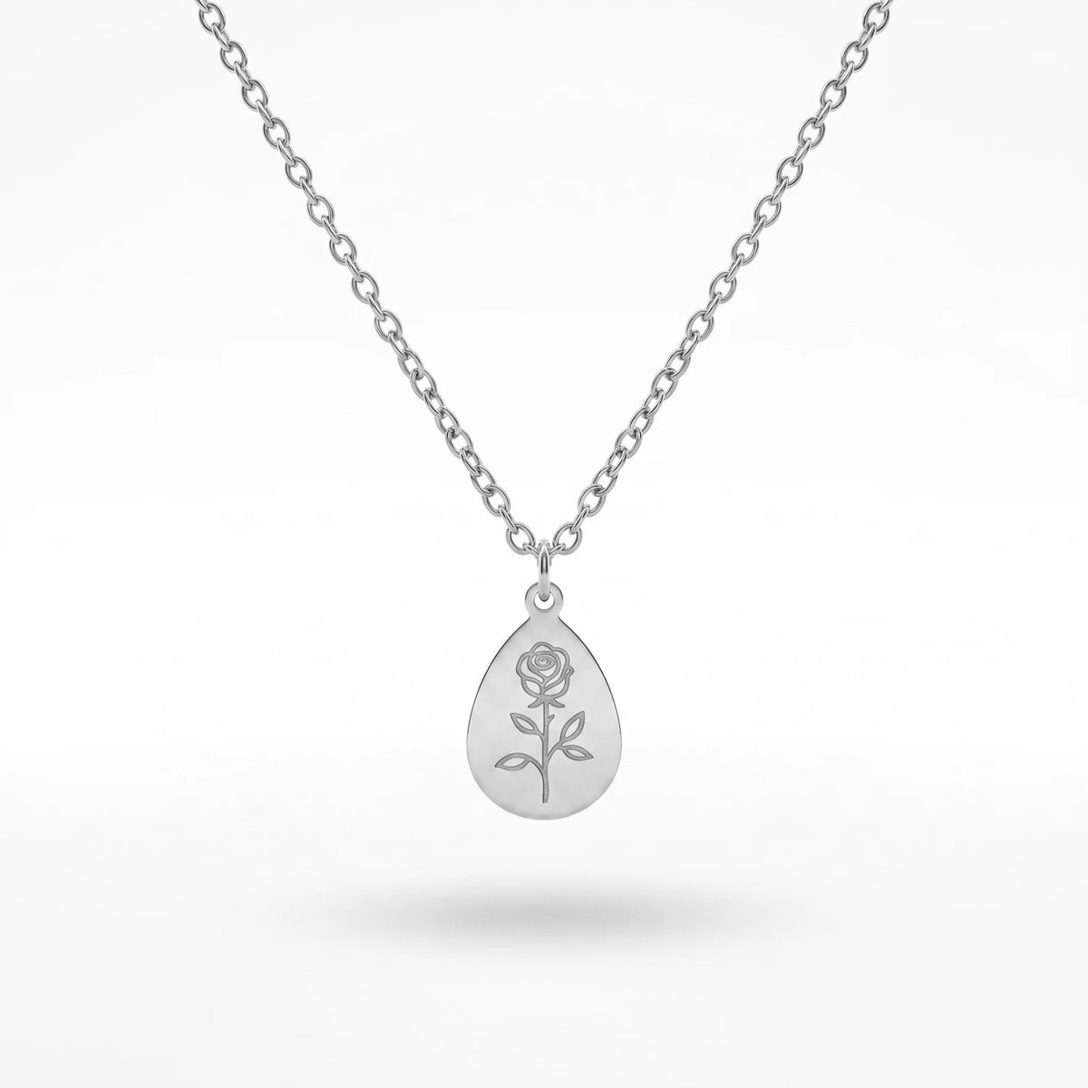 QIAOREN 11327 18K Gold Plated Teardrop Rose Engraved Pendant Necklace Stainless Steel Tarnish Free Waterproof Jewelry