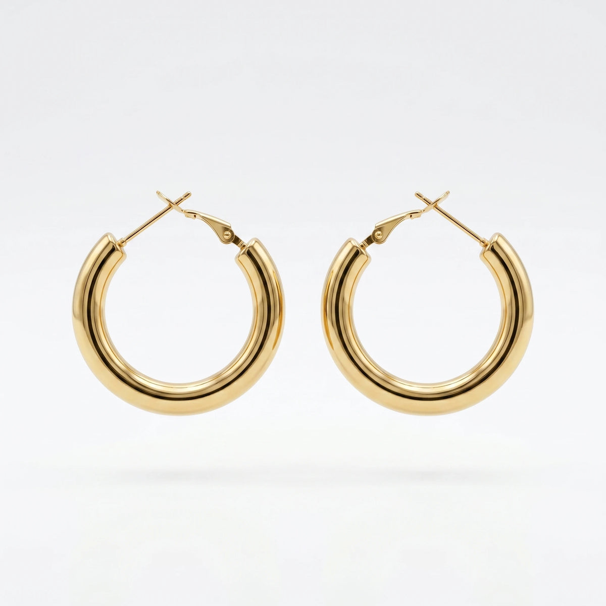 QIAOREN 12418 Trendy Chunky Gold Hoop Earrings Stainless Steel Bold Thick Round Pipe Circular Large Hoops Women US Europe
