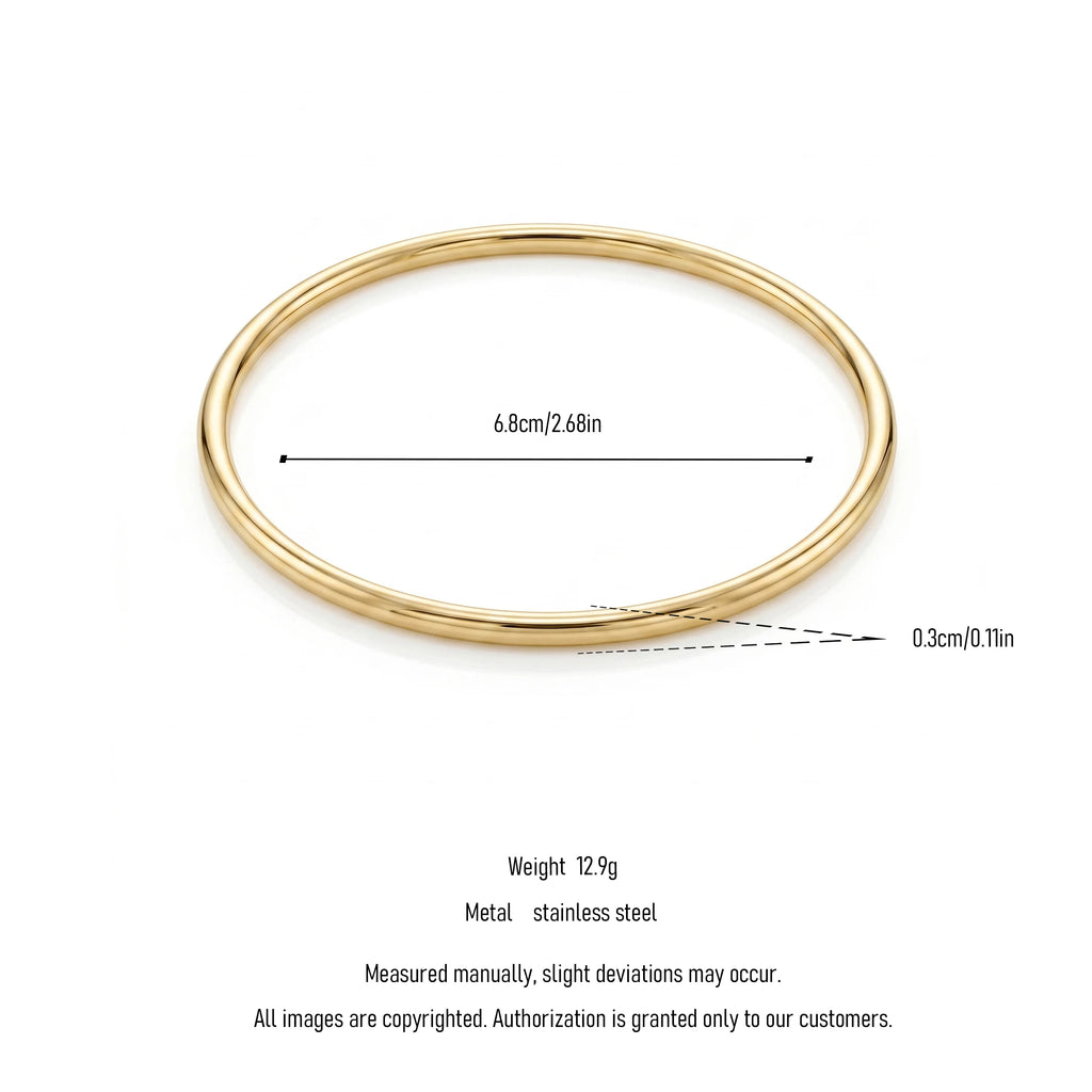 QIAOREN 12783 Trend Plain Thick Polished Gold Bangle Stainless Steel Minimal Stack Daily Wrist Jewelry