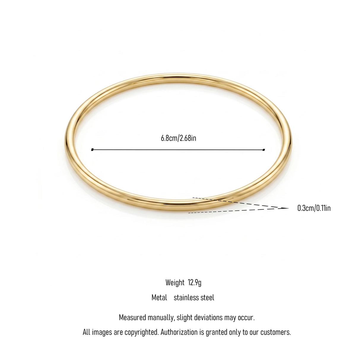 QIAOREN 12783 Trend Plain Thick Polished Gold Bangle Stainless Steel Minimal Stack Daily Wrist Jewelry
