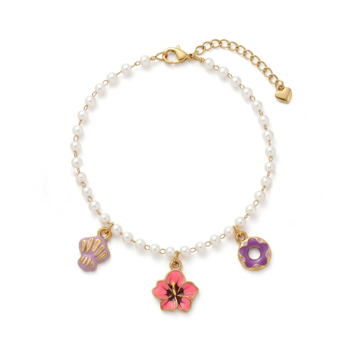 QIAOREN 10588 Starfish Seashell Pearl Trendy Party Anklet 18K Gold Plated Stainless Steel Waterproof Beach Jewelry for Women