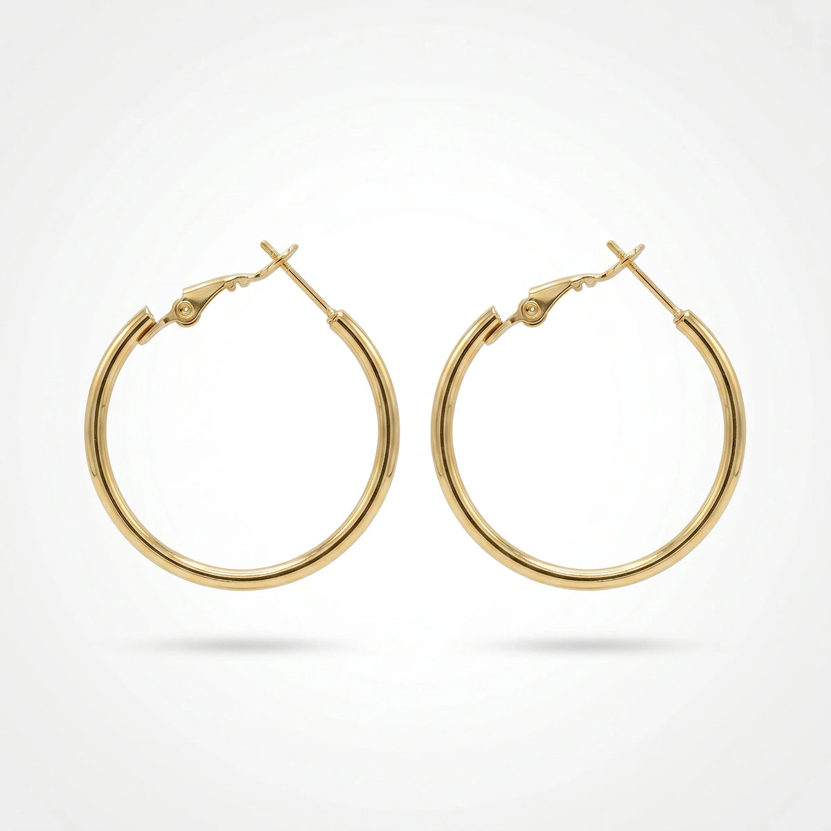 QIAOREN 12400 Trendy French Lock Hoop Earrings Gold Stainless Steel Medium Thick Circular Ring Sleek Round Hoops Women US EU