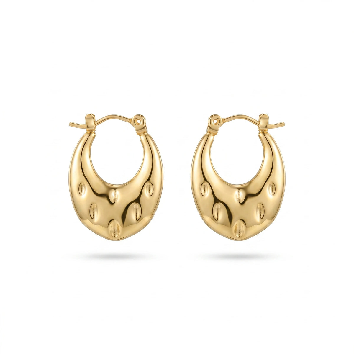 QIAOREN 12495 Elegant Bold Indented  Earrings Gold Stainless Steel 3D Sculptural Statement Gift Women