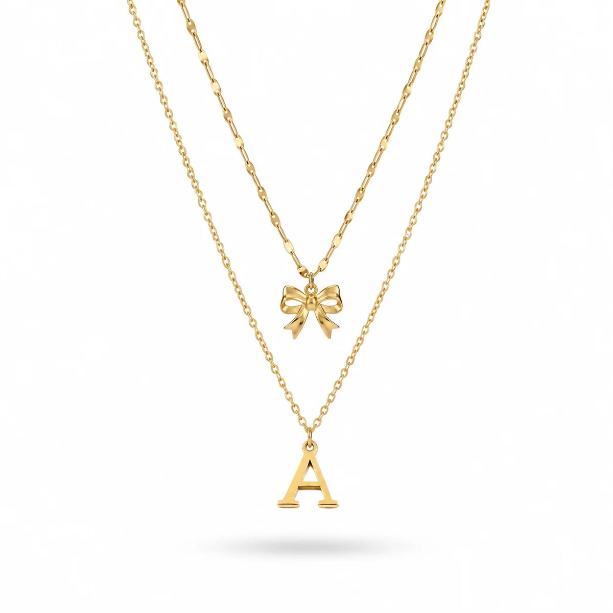 QIAOREN A-Z 26 Letter Bow Initial Necklace Stainless Steel Gold Silver Alphabet Pendant Custom Jewelry