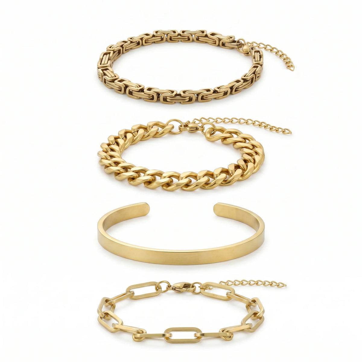 QIAOREN 11527 Modern Stackable Gold Chain Bracelet Set 18K Plated Stainless Steel for Women