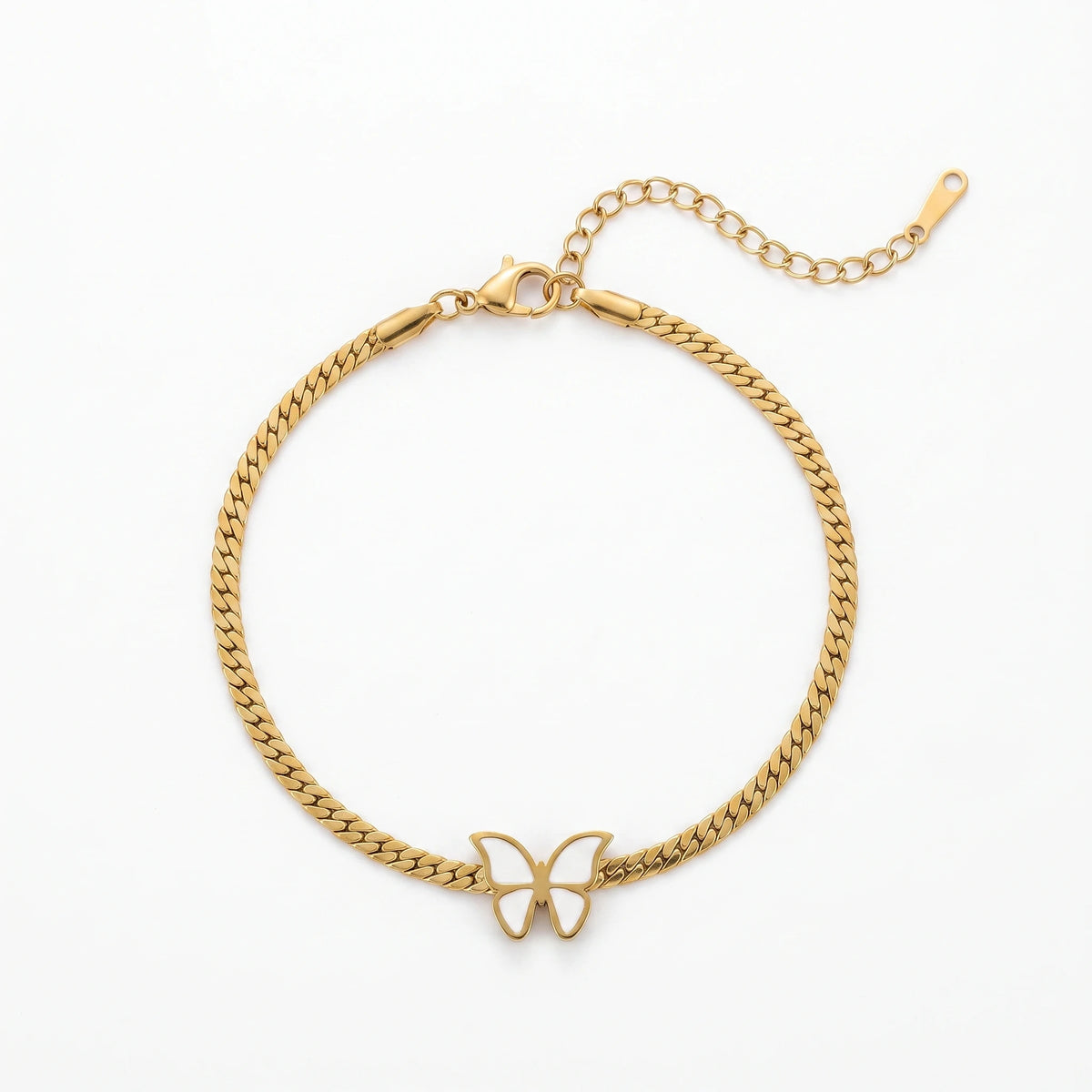QIAOREN 13353 Gold Plated Stainless Steel Butterfly Curb Chain Bracelet Minimalist Dainty Jewelry for Women
