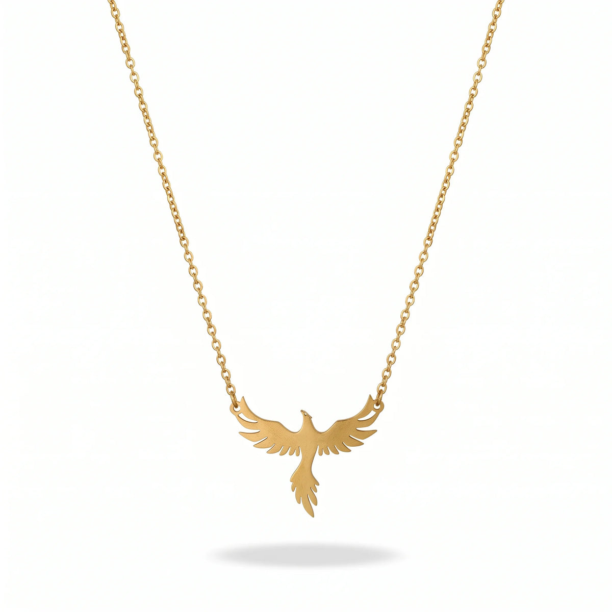 QIAOREN 10853 Stainless Steel Phoenix Pendant Necklace 18K Gold Adjustable Cable Chain Myth Bird Jewelry Gift for Women