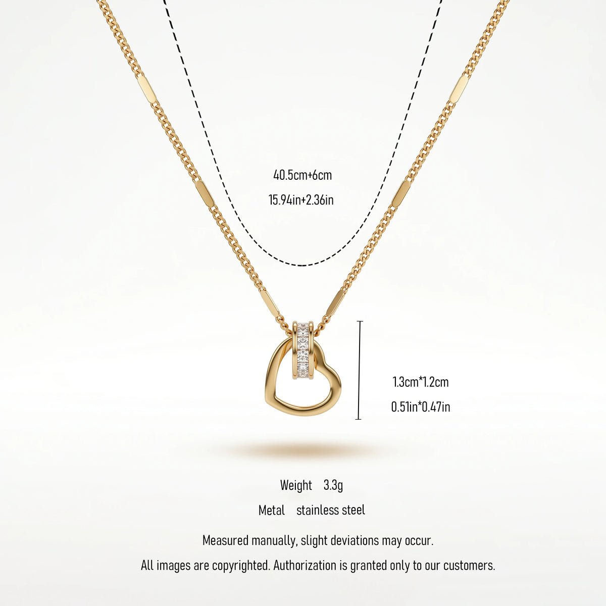 QIAOREN 10825 Tarnish Resistant Waterproof 18K Gold Plated Stainless Steel Open Heart Necklace With CZ Accent