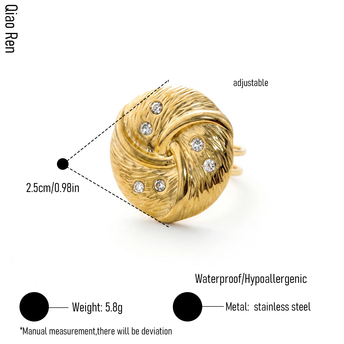 QIAOREN 14251- 61 Vintage Textured Gold Open Cuff Ring Set, Hippie Bohemian Stackable Adjustable Rings for Women