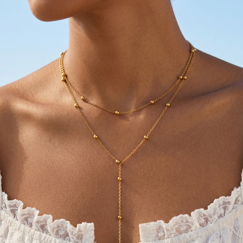 QIAOREN 10546 Trendy Geometric Link Chain Necklace 18K Gold Plated Stainless Steel Waterproof Tarnish Free Women's Jewelry