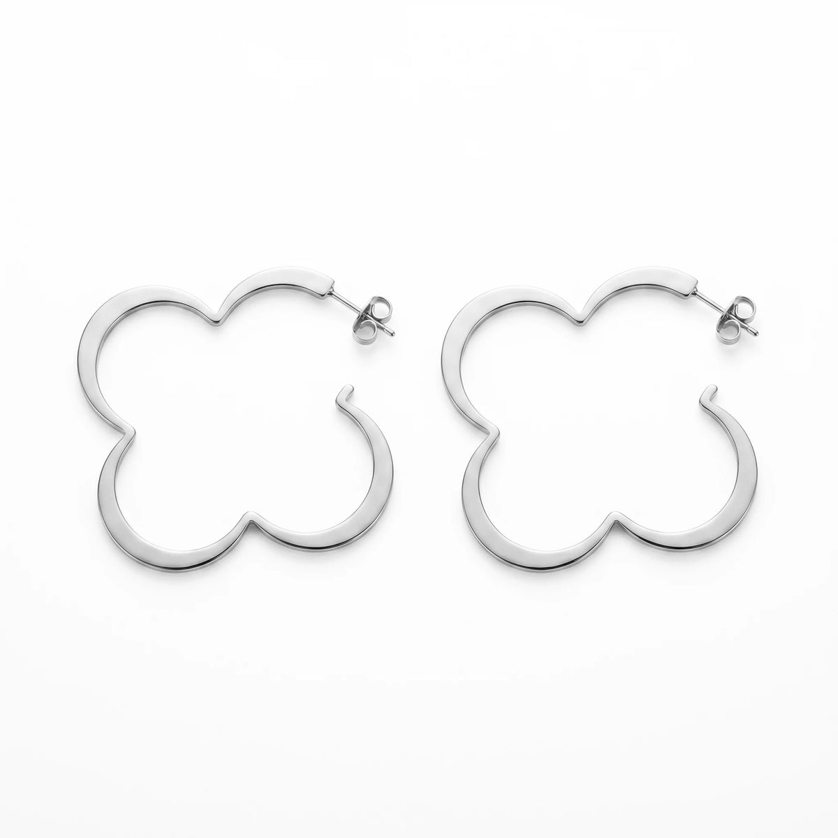 QIAOREN 10735 Gold/Silver Stainless Steel Clover Hoop Earrings, Tarnish Resistant Large Open Flower Statement Earrings