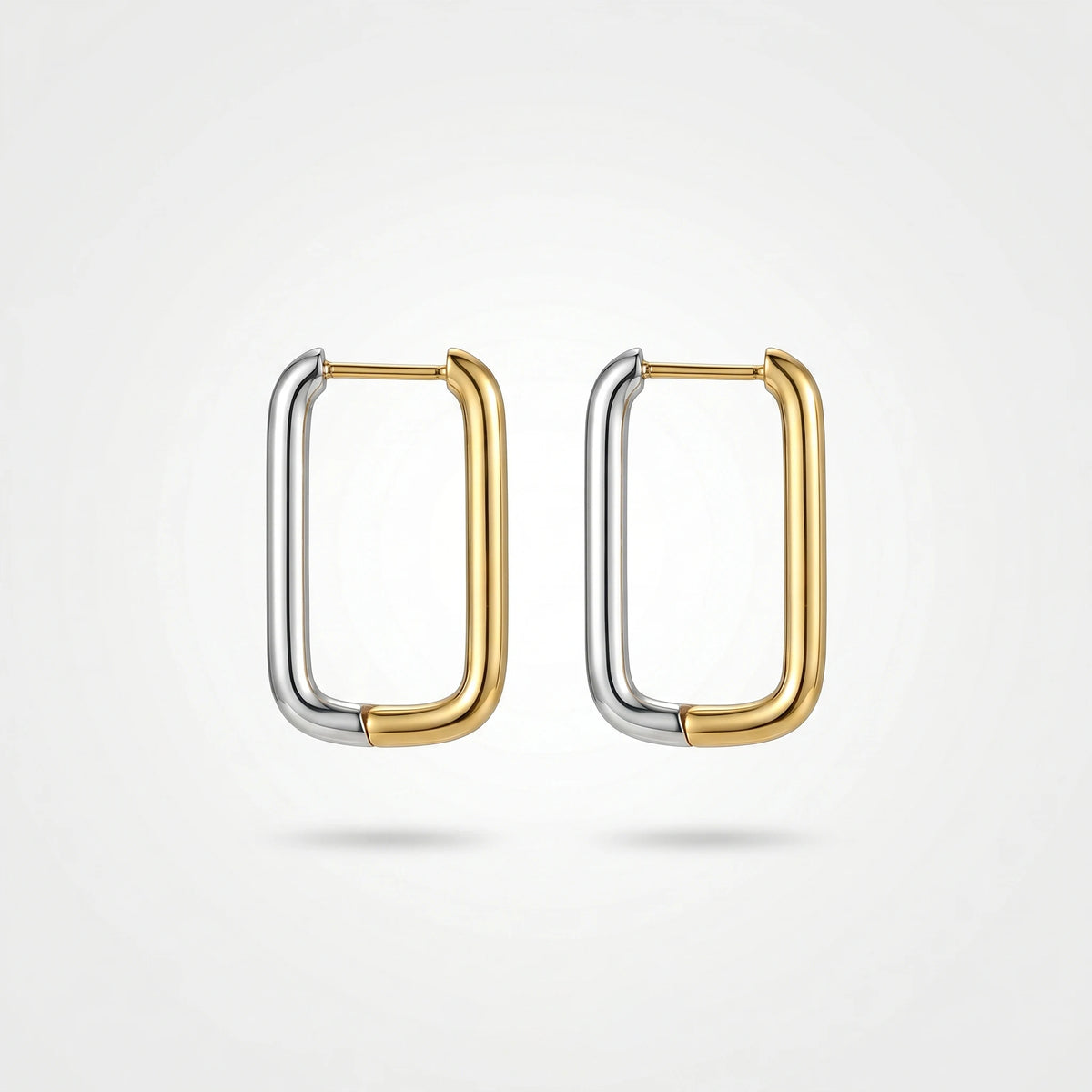 QIAOREN 12449  Elegant Quiet Luxury Two-Tone Geometric Frame Hoop Gold Silver Stainless Steel Statement Jewelry EU
