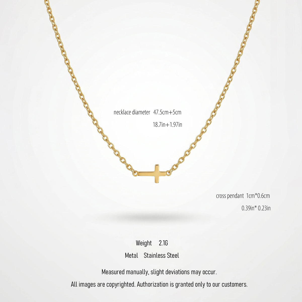 QIAOREN  10629 18K Gold Plated Sideways Mini Cross Necklace Stainless Steel Tarnish Free Waterproof Jewelry