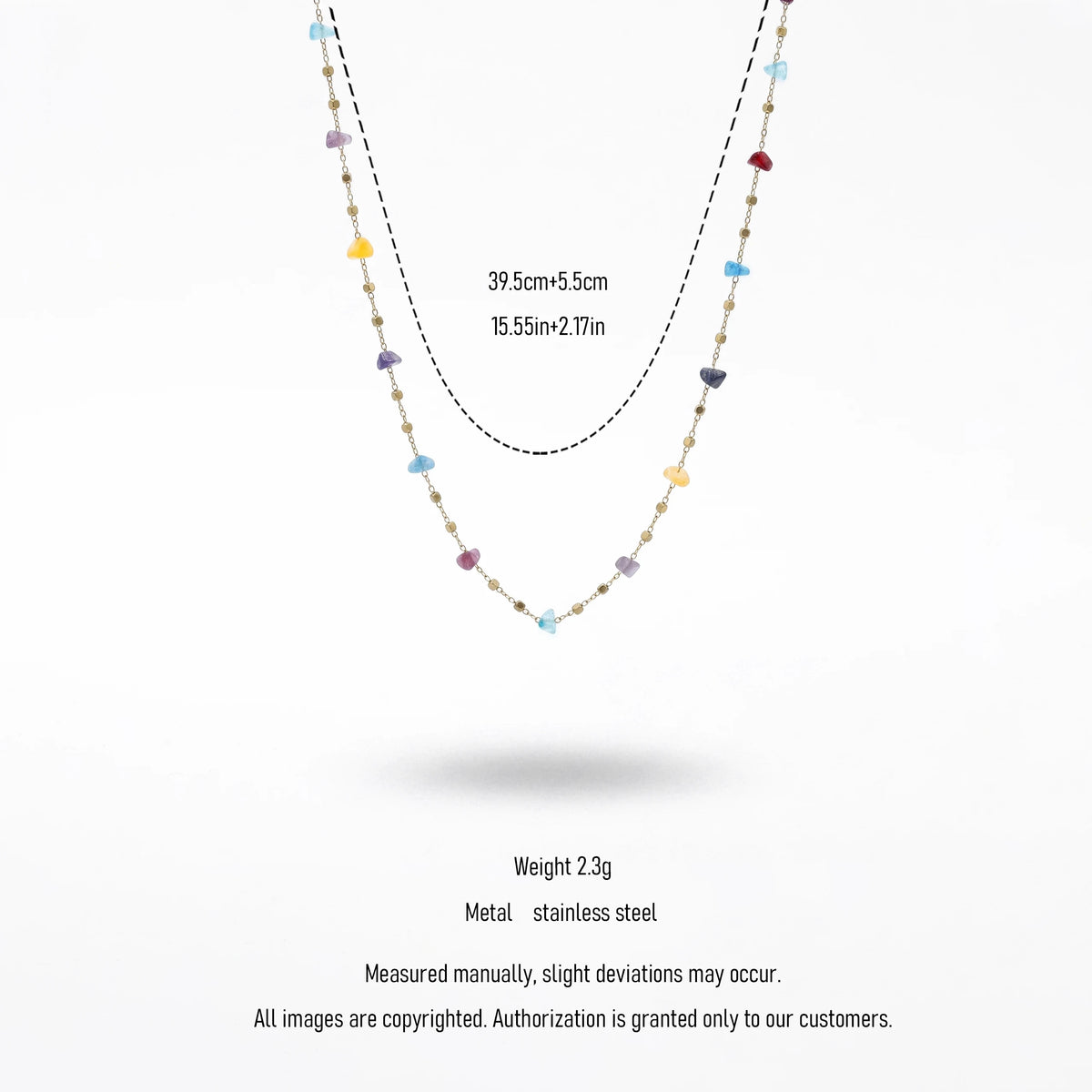 QIAOREN 13541 Dainty Mixed Color Irregular Natural Chip Stone Station Necklace, Tiny Multicolor Crystal Chain Necklace