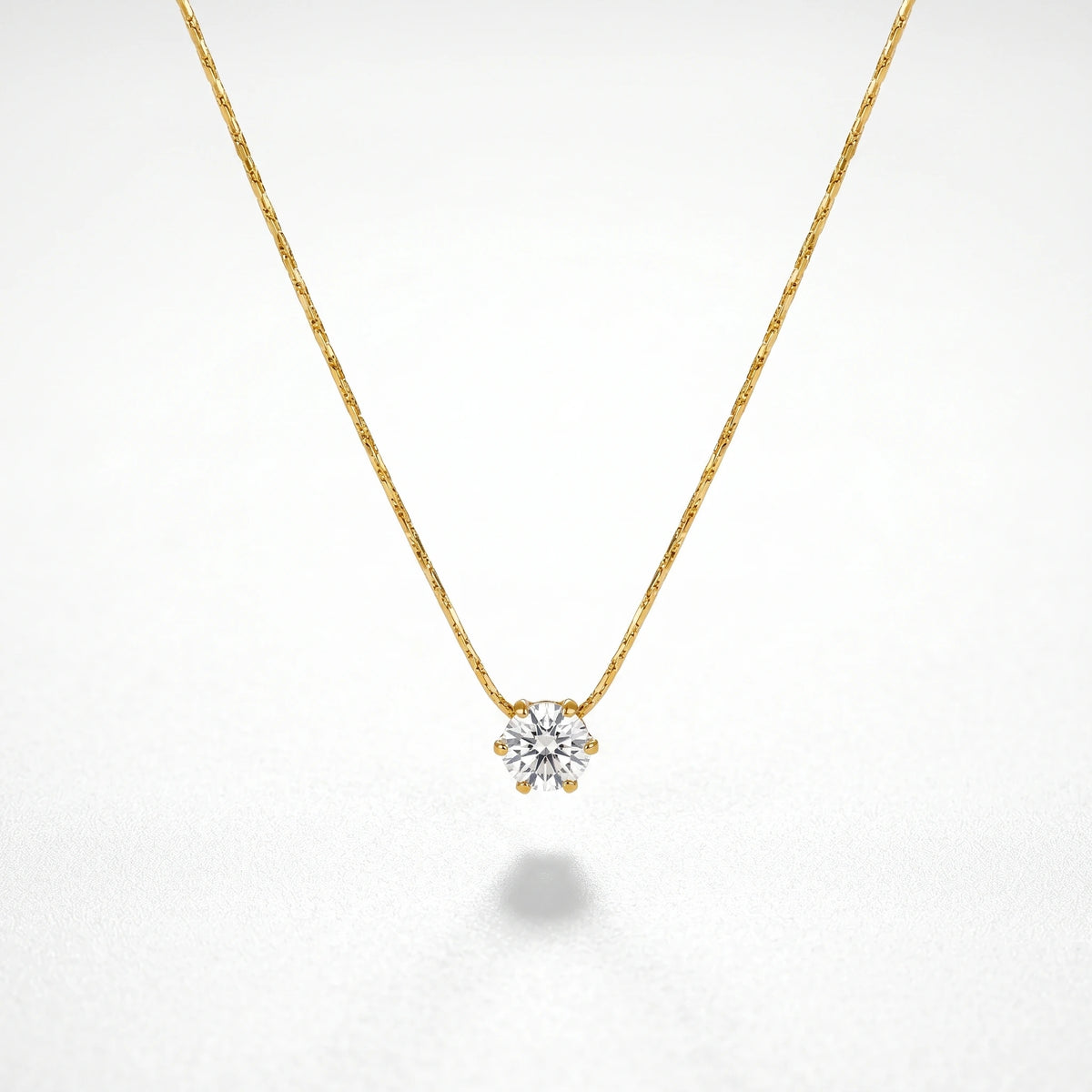 QIAOREN 13169 Stainless Steel Round Cut CZ Solitaire Necklace Gold Plated Minimalist Dainty Pendant Jewelry for Women