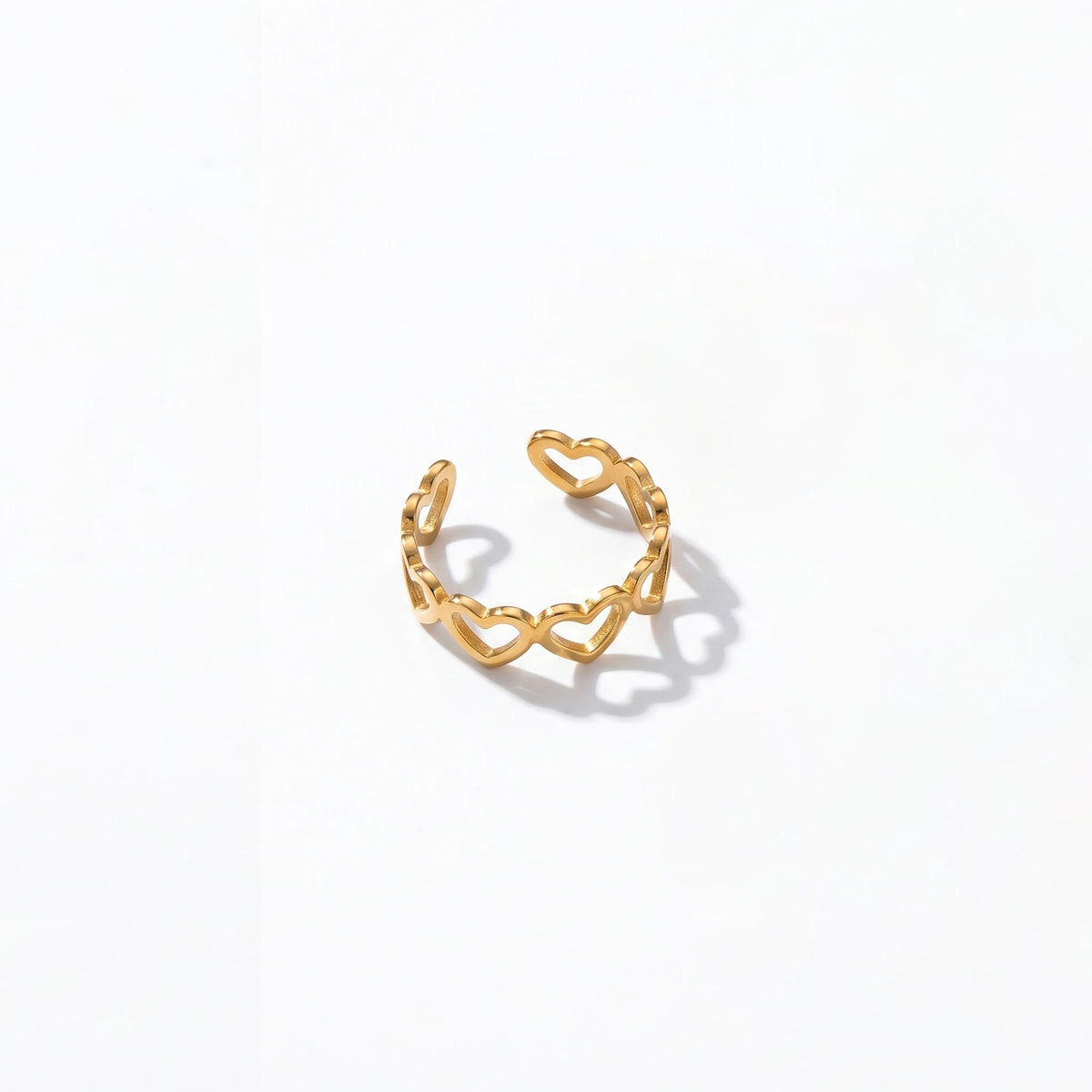 QIAOREN 10713 Stainless Steel Gold Adjustable Open Rings Multi Hollow Heart Zircon Stack Finger Jewelry For Women