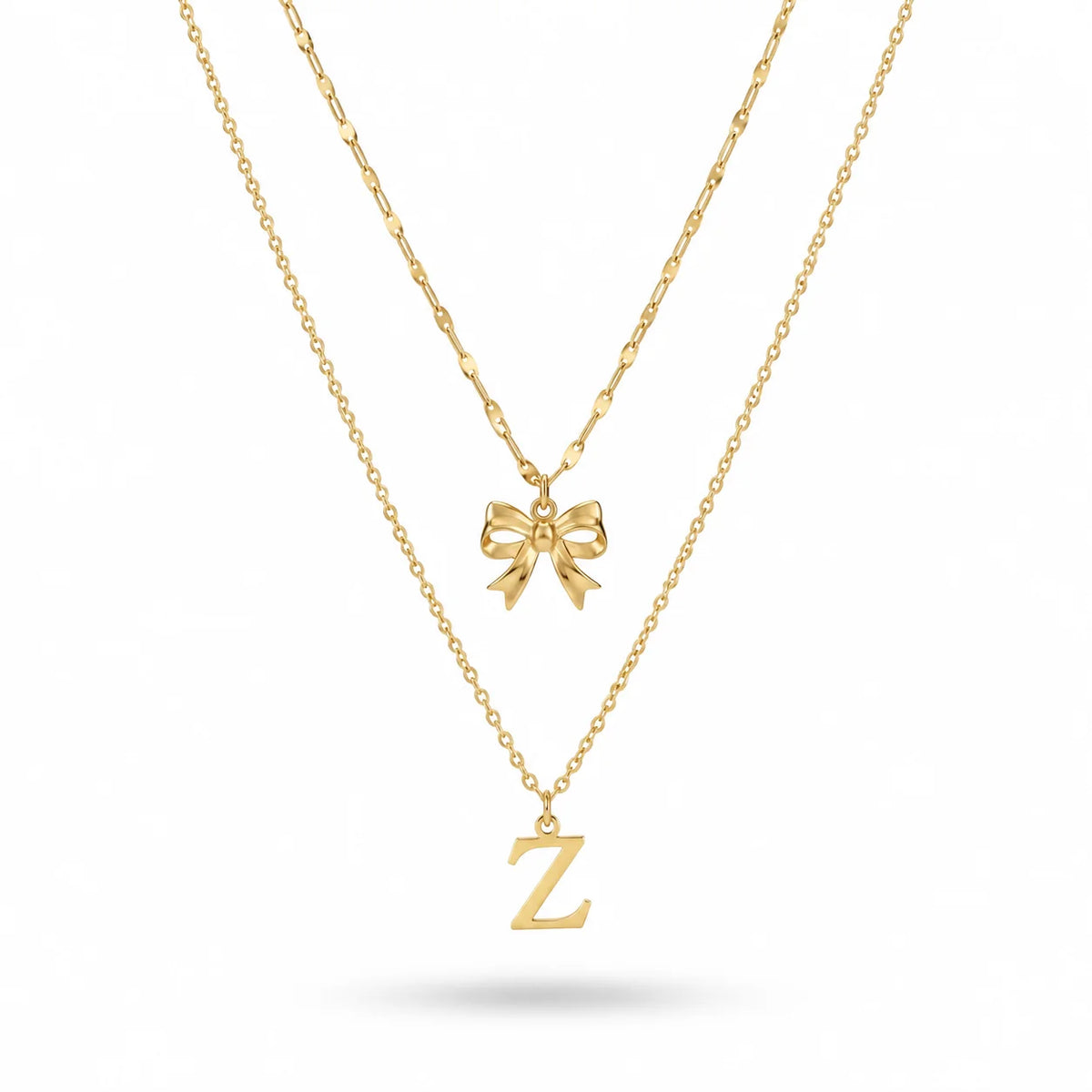 QIAOREN A-Z 26 Letter Bow Initial Necklace Stainless Steel Gold Silver Alphabet Pendant Custom Jewelry
