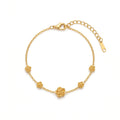 QIAOREN 13770 Thin Oval Link Chain Bracelet with Beaded Border White Mother of Pearl Butterfly Charm & Two Side Round Zircon