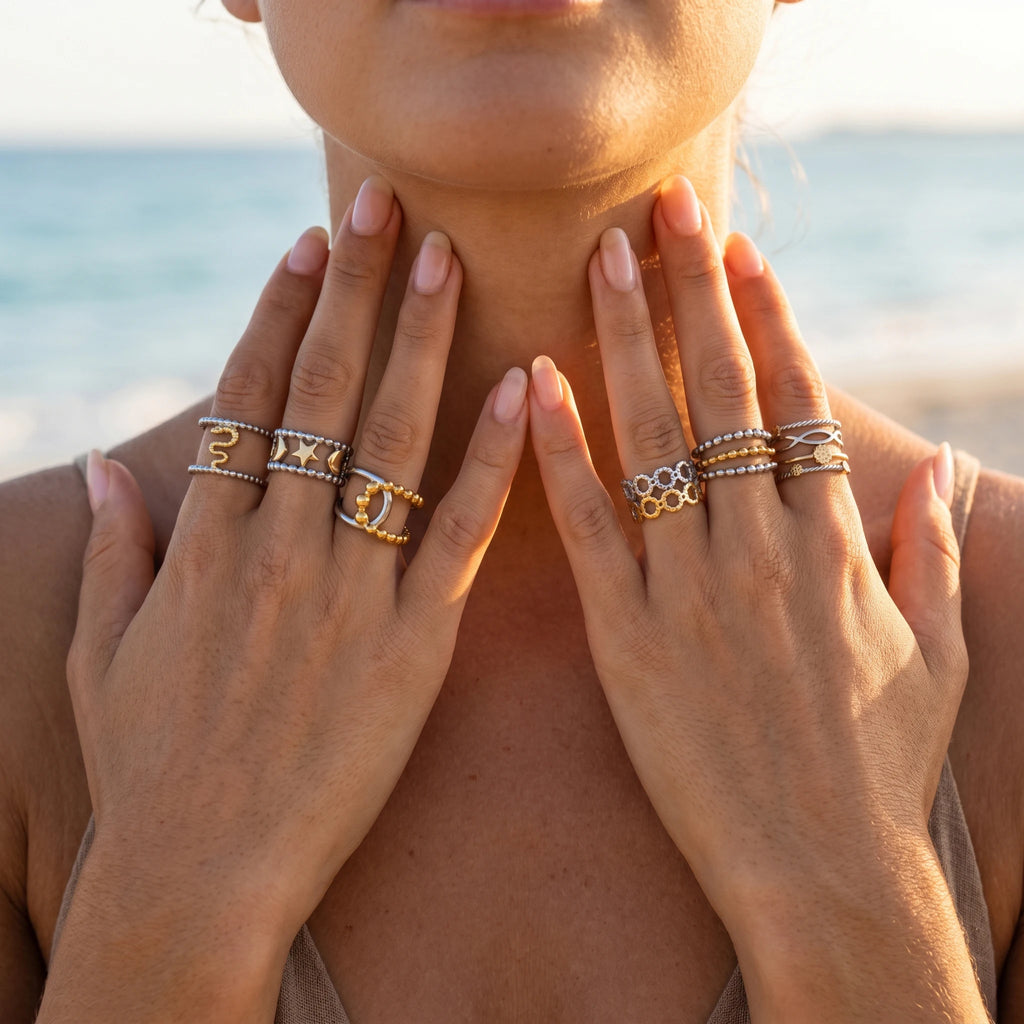 QIAOREN 13010-15 Gold Silver Plated Adjustable Open Stack Ring Set for Women Minimalist Geometric Statement Rings