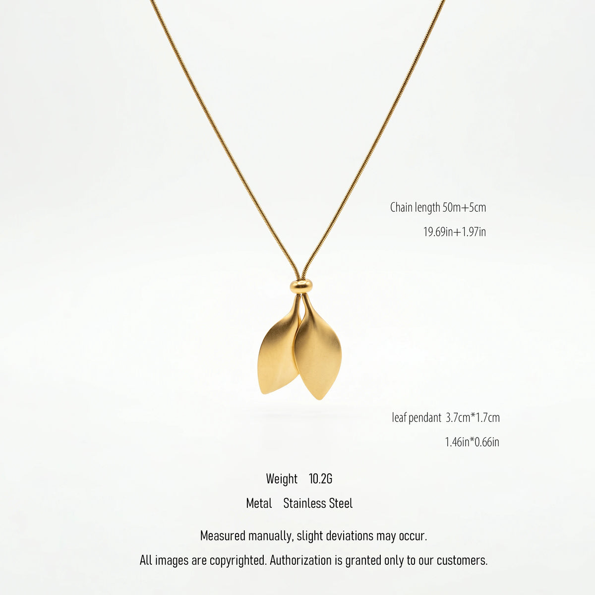 QIAOREN 10625 Trendy Stainless Steel Double Leaf Pendant Necklace Gold Plated Link Chain for Women Party Occasion