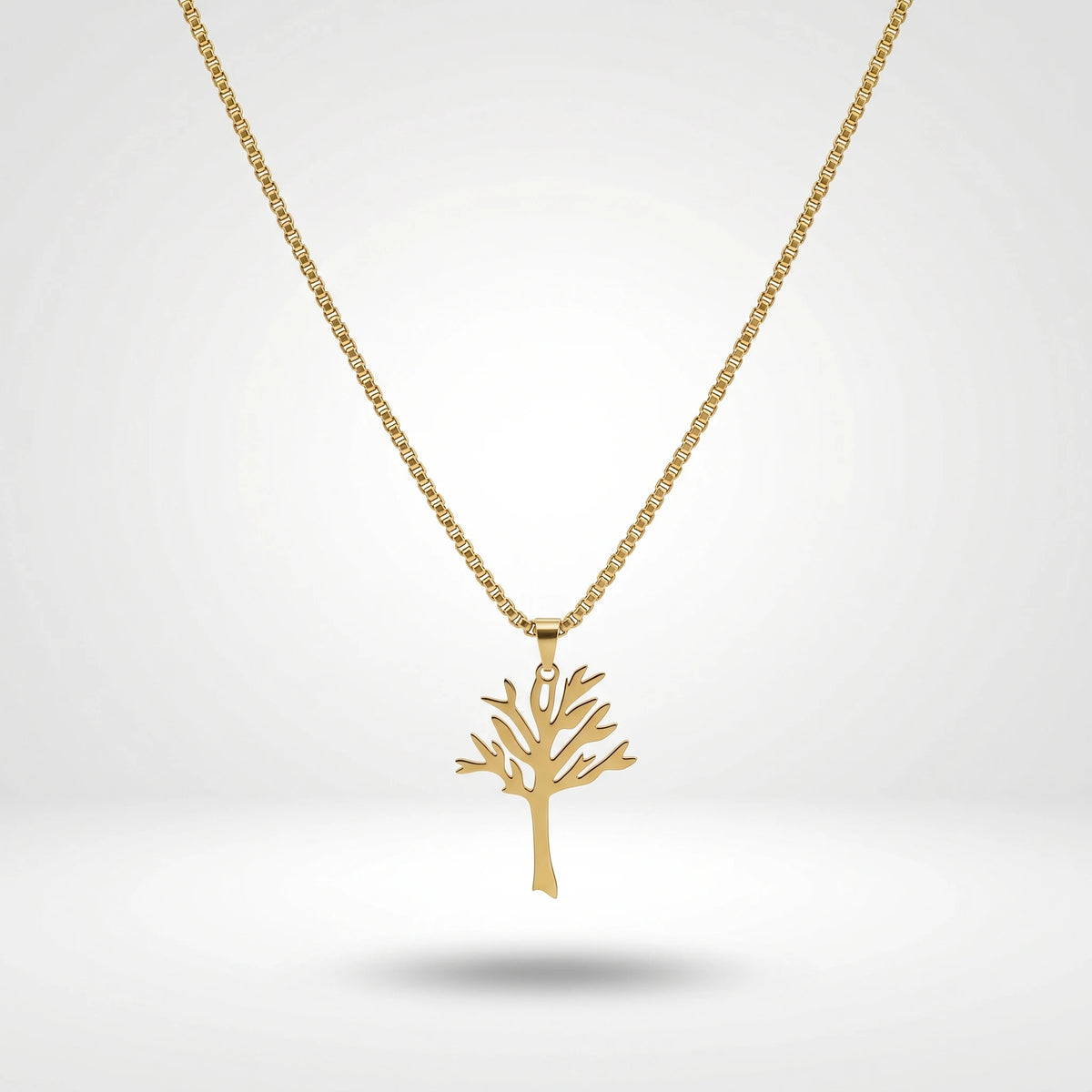 QIAOREN 11320 Trendy Women's Tarnish Resistant Waterproof 18K Gold Plated Stainless Steel Hollow Tree of Life Box Chain Necklace