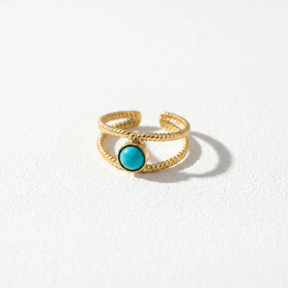 QIAOREN 13171-75 5Pcs Gold Stainless Steel Turquoise Open Ring Set Irregular Hammered Crown Adjustable Boho Stackable Rings