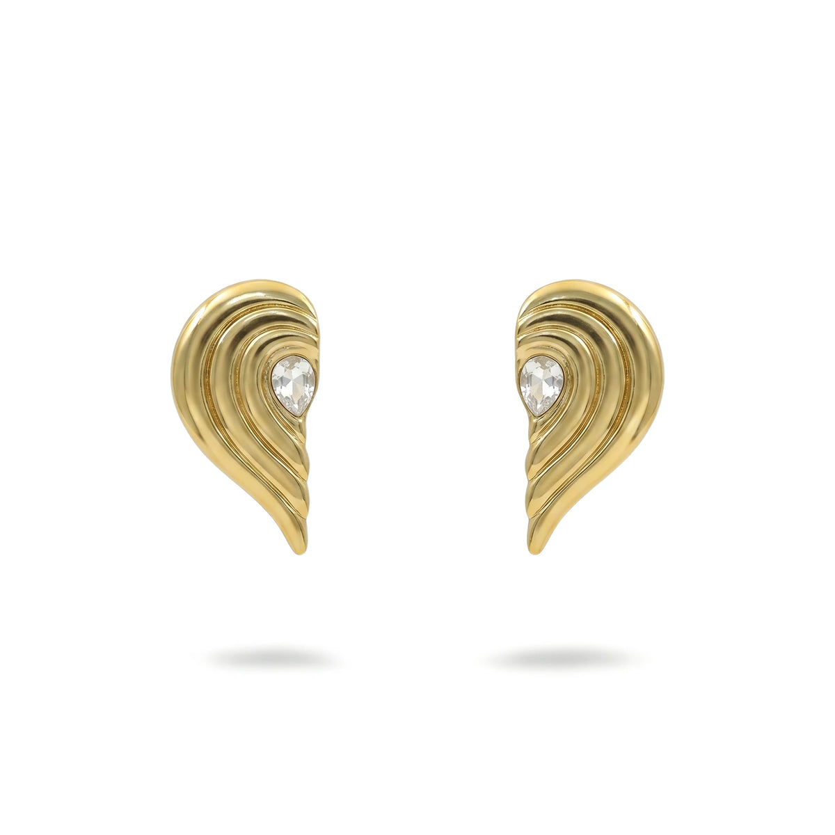 QIAOREN 12202  Gold Plated Stainless Steel Wavy Teardrop Stud Earrings