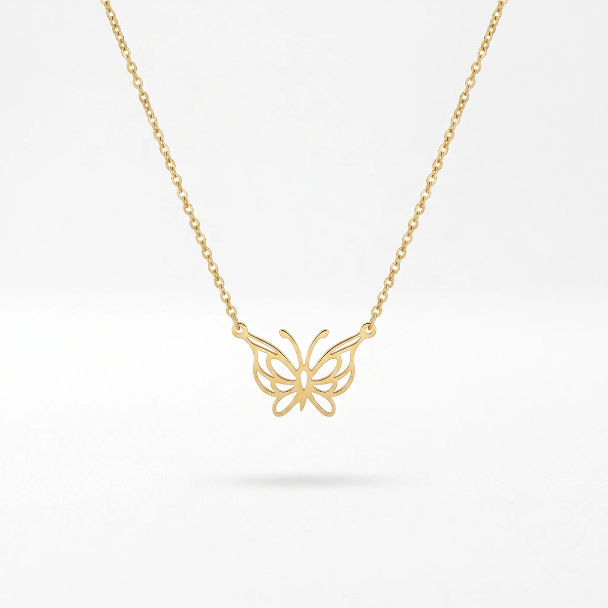 QIAOREN 11982 Trend Bohemian Jewelry Stainless Steel Gold Plated Hollow Cut Butterfly Pendant Necklace  Cable Chain Necklaces