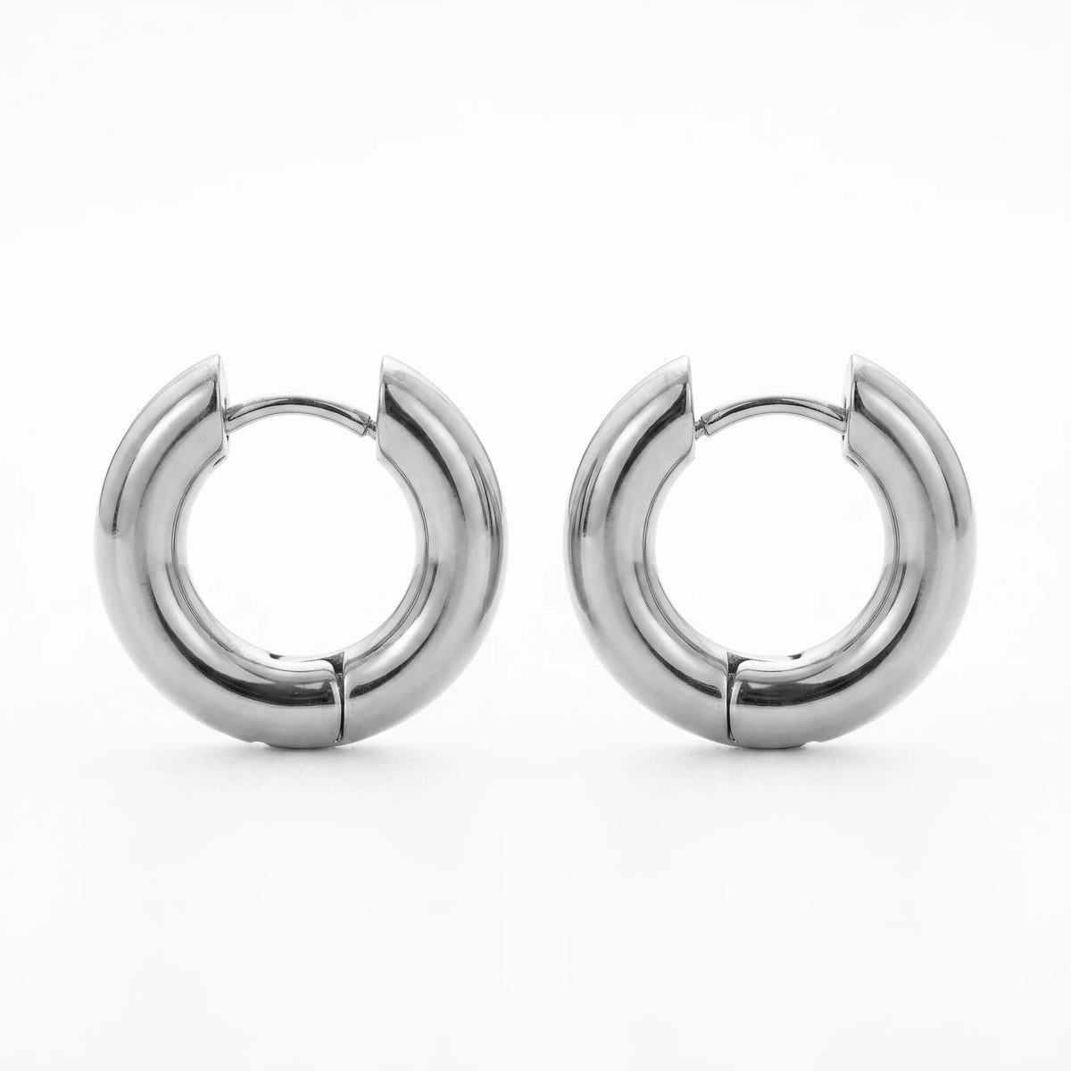 QIAOREN 12502In Stock Tarnish Free Waterproof Chunky Gold Hoops Stainless Steel Puffy Thick Round Earrings Latchback Hoops Women