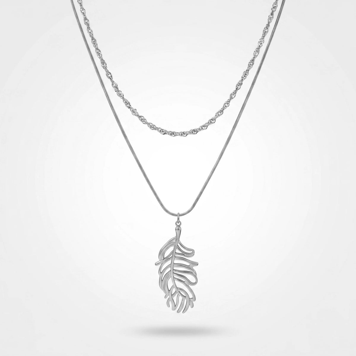 QIAOREN 11928 Elegant Double Layered Stainless Steel Leaf Necklace Gold Snake Twisted Chain  Jewelry Women EU US Hot Sell