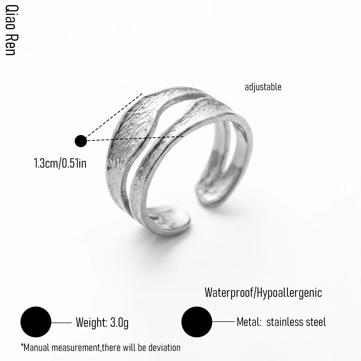 QIAOREN 14239-50 Vintage Textured Gold Open Cuff Ring Set, Hippie Bohemian Stackable Adjustable Rings for Women
